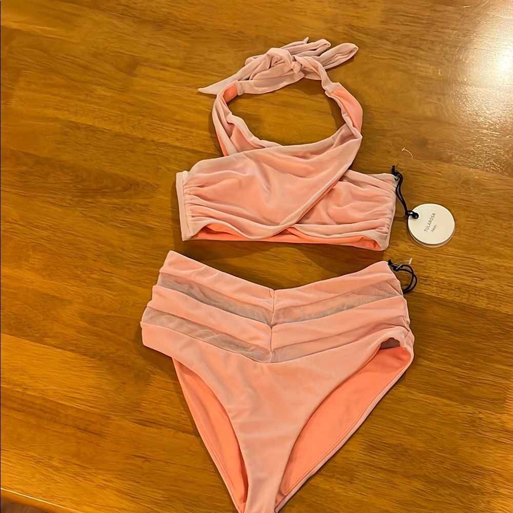 Tularosa Coral High-Waisted, Halter Bikini